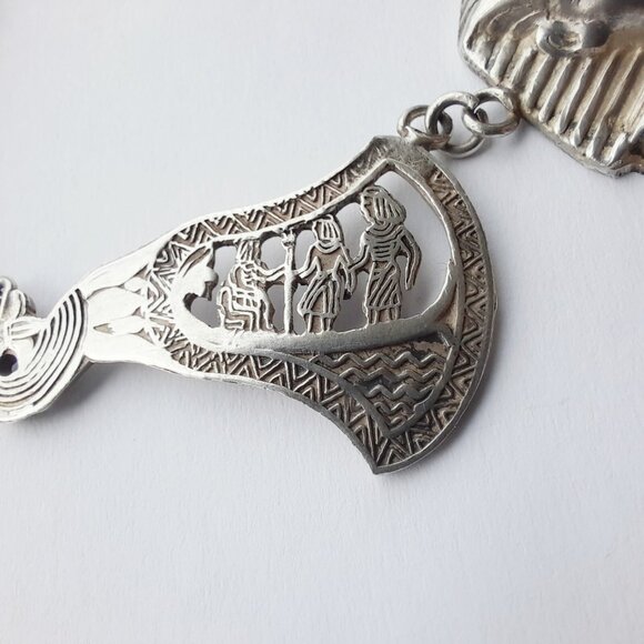 Vintage Egyptian Revival 800 Silver Statement Necklace Pharoah King Tut Art Deco - Picture 6 of 13